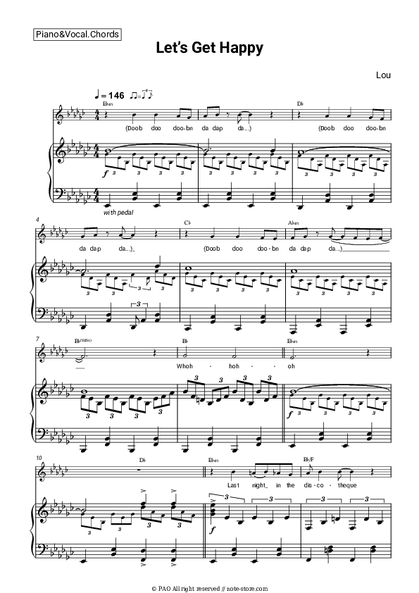 Let’s Get Happy - Lou Piano Sheet Music with the Vocal and Chords - Piano&Vocal&Chords