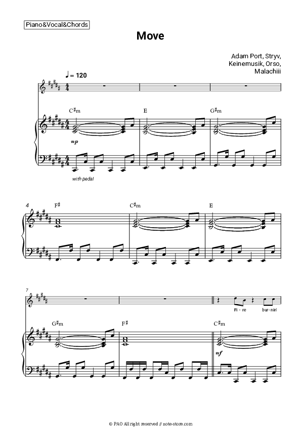 Move - Adam Port, Stryv, Keinemusik, Orso, Malachiii Piano Sheet Music with the Vocal and Chords - Piano&Vocal&Chords