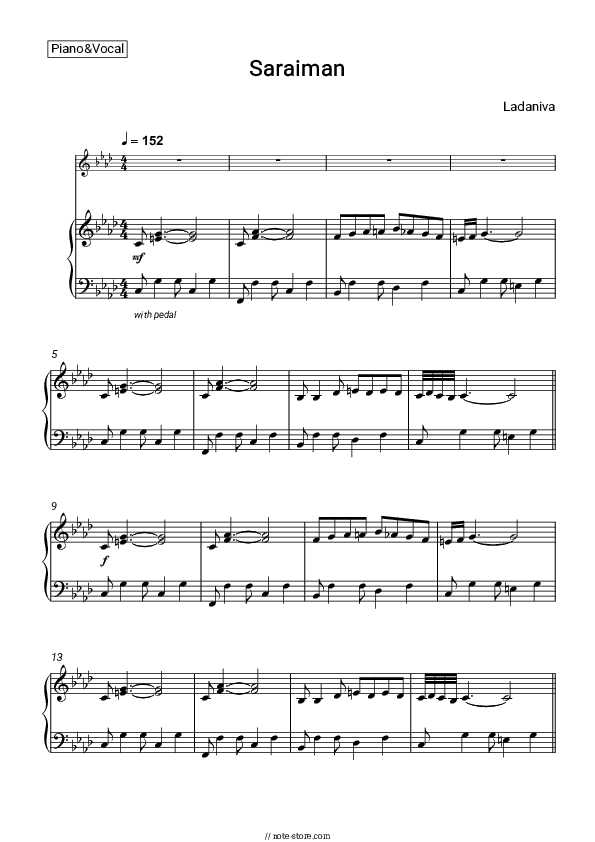 Saraiman - Ladaniva Piano Sheet Music with the Voice part - Piano&Vocal