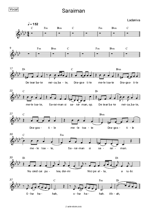 Saraiman - Ladaniva Vocal Sheet Music - Vocal