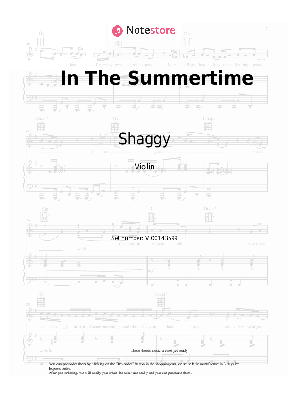 In The Summertime - Shaggy, Rayvon Violin Sheet Music - Violin