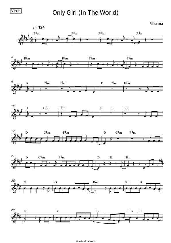 Only Girl (In the World) - Rihanna Violin Sheet Music - Violin