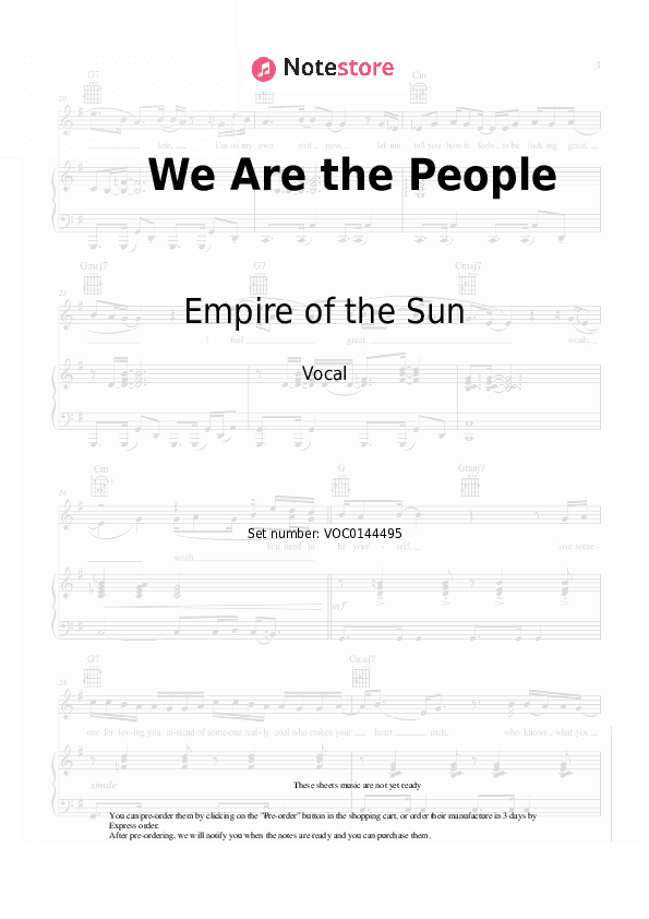 We Are the People - Empire of the Sun Vocal Sheet Music - Vocal