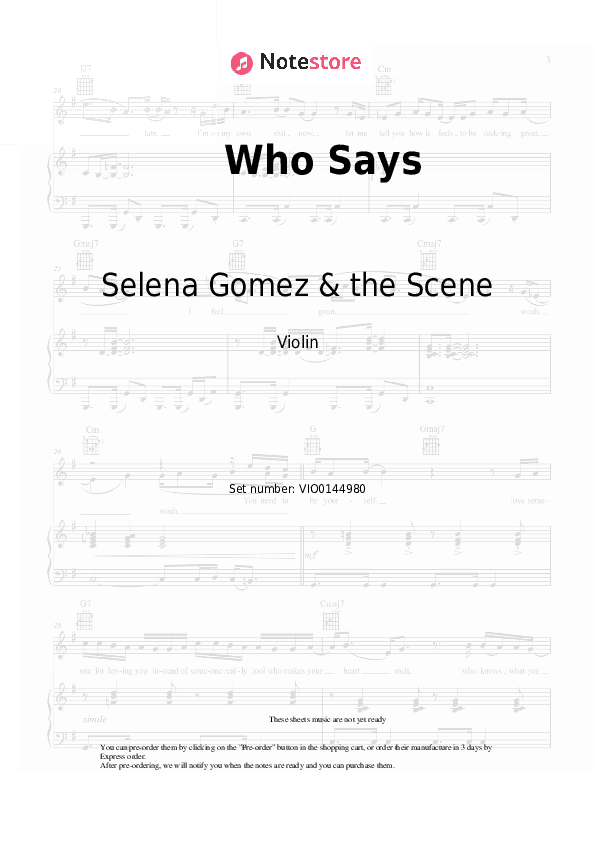 Who Says - Selena Gomez & the Scene Violin Sheet Music - Violin