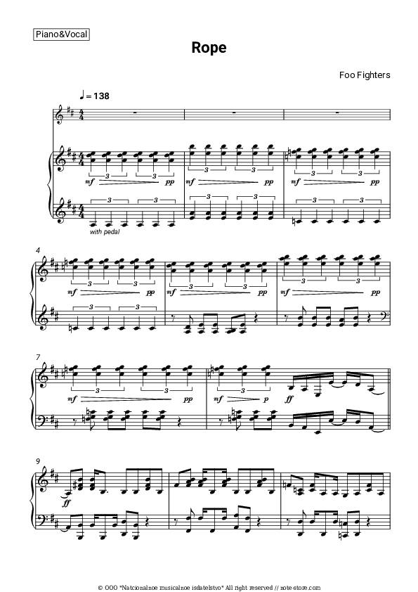 Rope - Foo Fighters Piano Sheet Music with the Voice part - Piano&Vocal