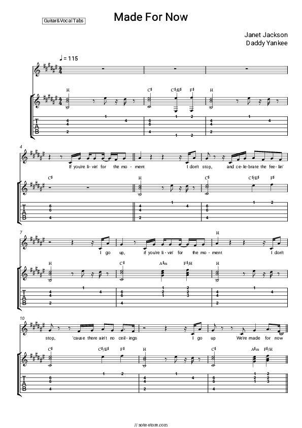 Made For Now - Janet Jackson, Daddy Yankee Chords and Voice - Guitar&Vocal.Tab