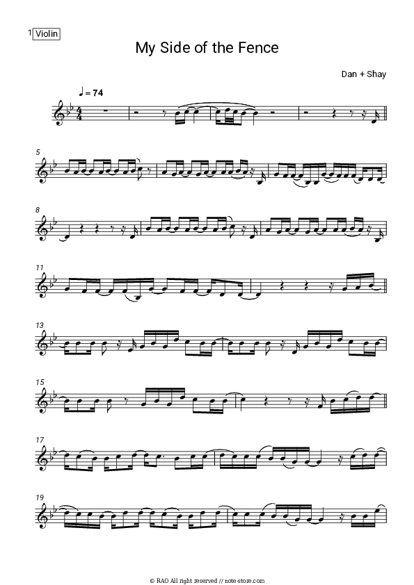 My Side Of The Fence - Dan + Shay Violin Sheet Music - Violin