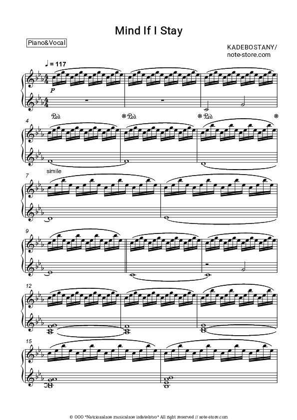 Mind If I Stay - Kadebostany Piano Sheet Music with the Voice part - Piano&Vocal