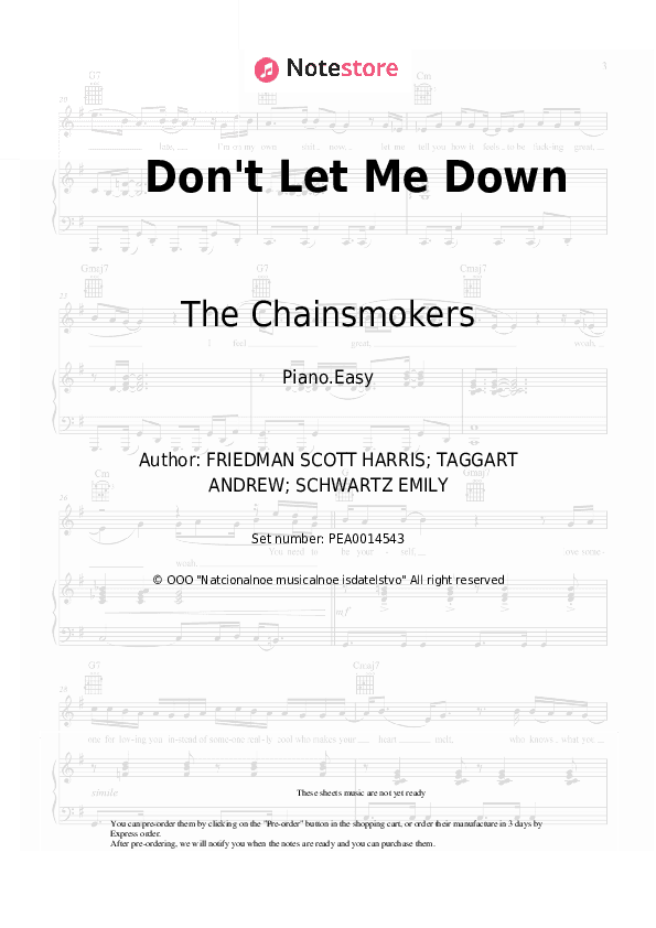 Don't Let Me Down - The Chainsmokers, Daya Piano Sheet Music Easy - Piano.Easy