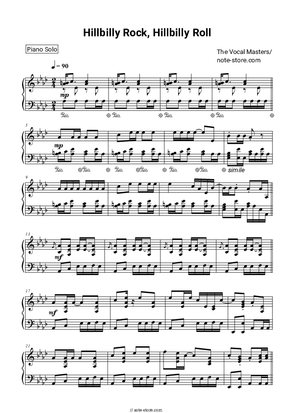 Hillbilly Rock, Hillbilly Roll - The Woolpackers Piano Sheet Music - Piano.Solo