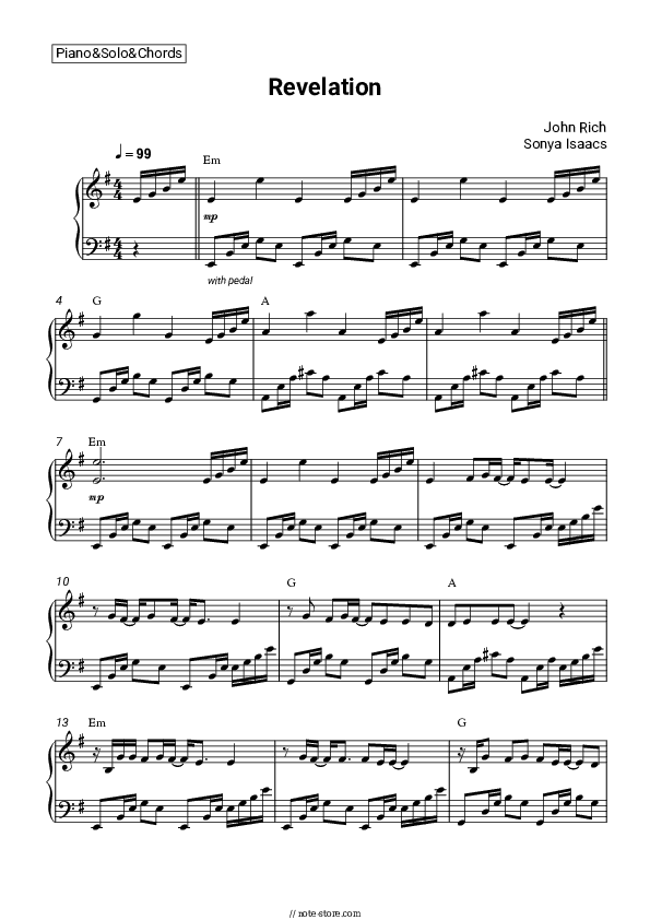 Revelation - John Rich, Sonya Isaacs Piano Sheet Music and Chords - Piano.Solo&Chords