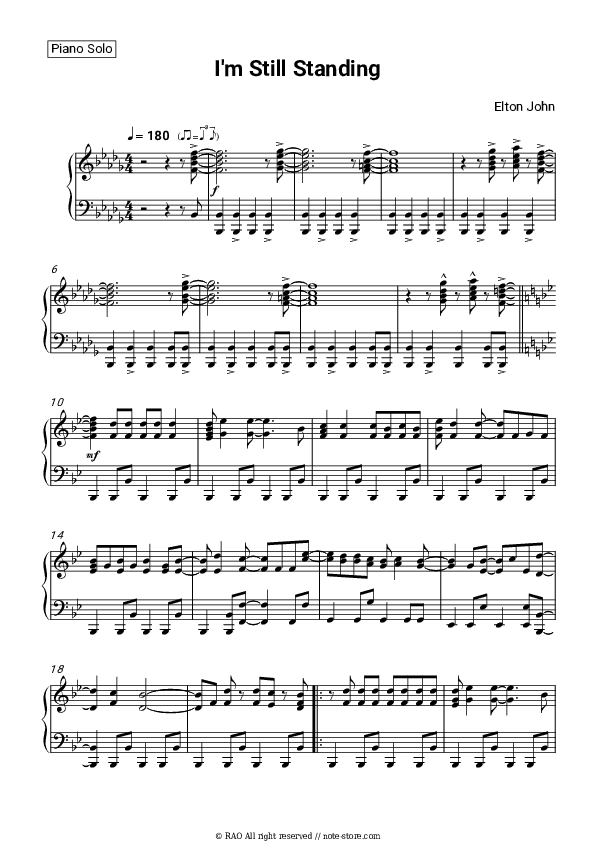 I'm Still Standing - Elton John Piano Sheet Music - Piano.Solo