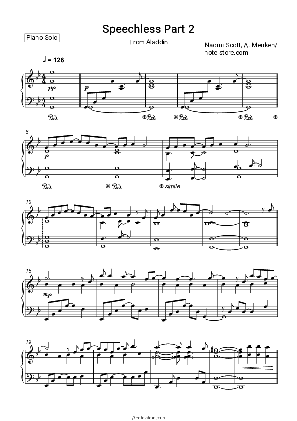 Speechless (Part 2, From Aladdin 2019) - Naomi Scott Piano Sheet Music - Piano.Solo