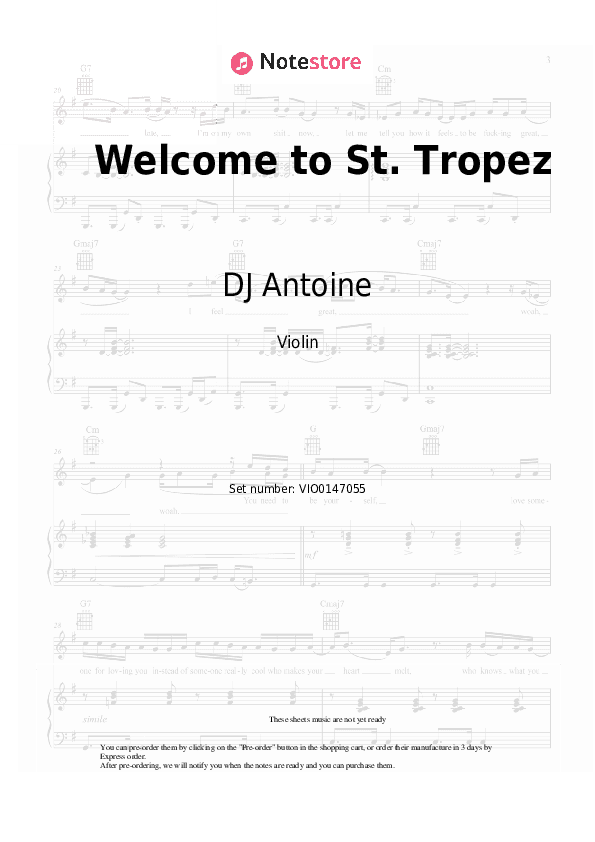 Welcome to St. Tropez - DJ Antoine, Timati, Kalenna Violin Sheet Music - Violin