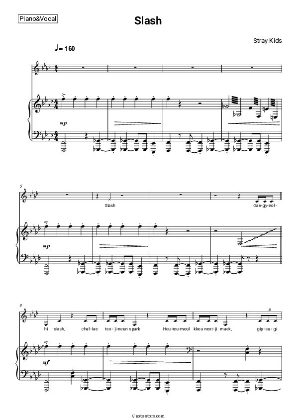 SLASH - Stray Kids Piano Sheet Music with the Voice part - Piano&Vocal