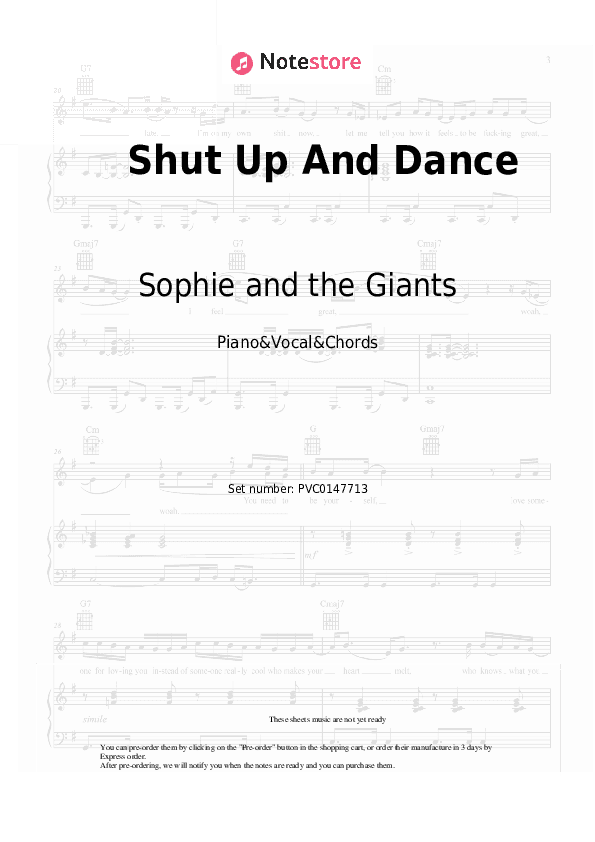 Shut Up And Dance - Sophie and the Giants Piano Sheet Music with the Vocal and Chords - Piano&Vocal&Chords