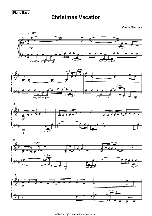 Christmas Vacation - Mavis Staples Piano Sheet Music Easy - Piano.Easy