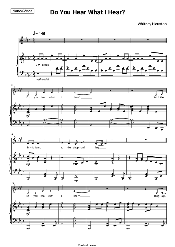 Do You Hear What I Hear? - Whitney Houston Piano Sheet Music with the Voice part - Piano&Vocal
