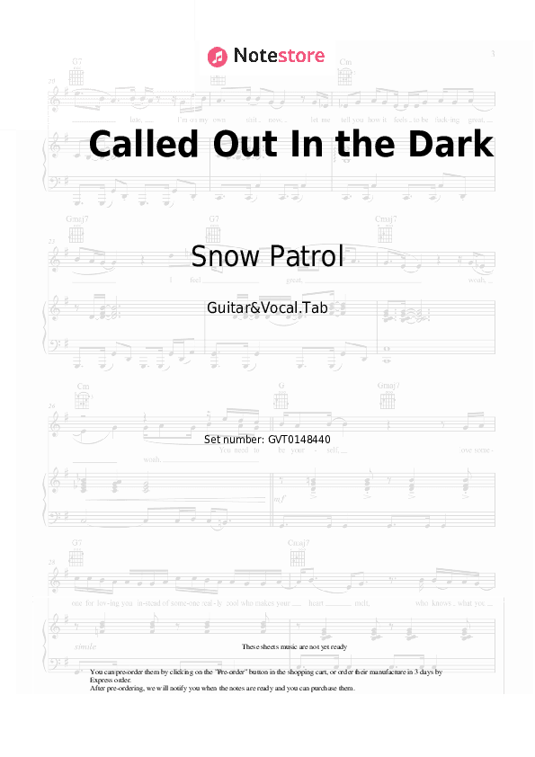 Called Out In the Dark - Snow Patrol Chords and Voice - Guitar&Vocal.Tab