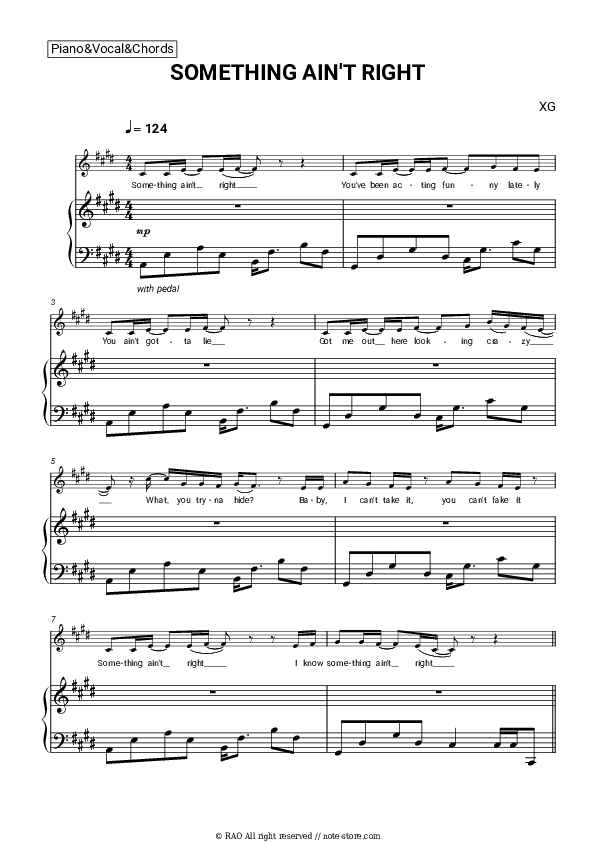 SOMETHING AIN'T RIGHT - XG Piano Sheet Music with the Voice part - Piano&Vocal