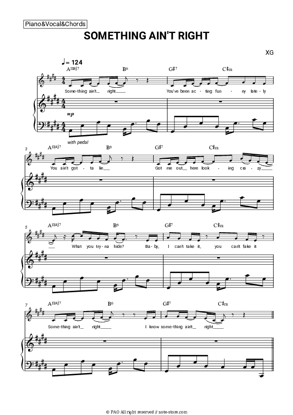 SOMETHING AIN'T RIGHT - XG Piano Sheet Music with the Vocal and Chords - Piano&Vocal&Chords