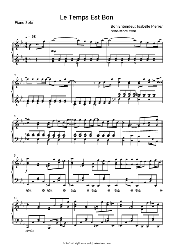 Le temps est bon - Bon Entendeur, Isabelle Pierre Piano Sheet Music - Piano.Solo
