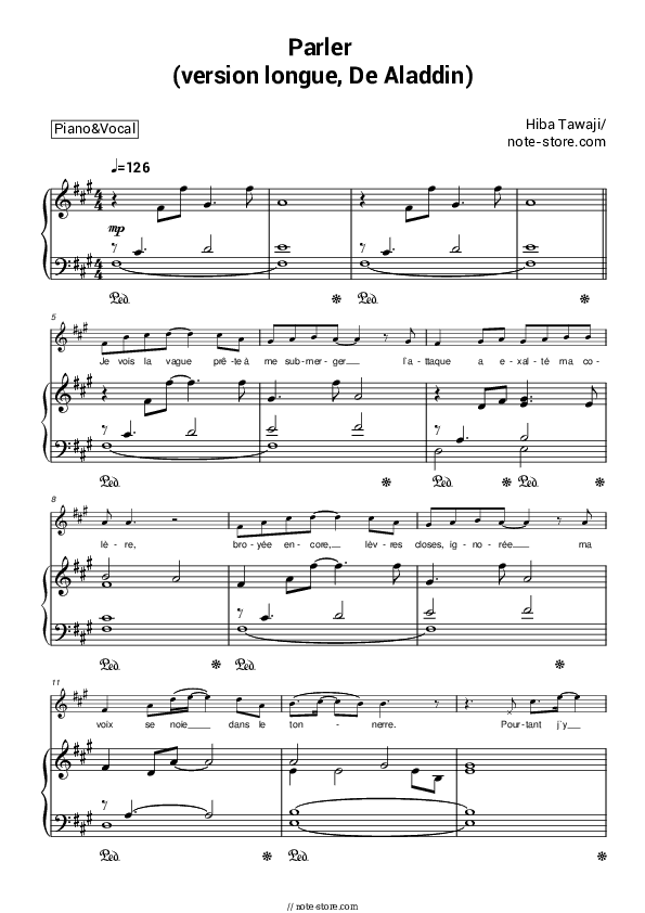 Parler (version longue, De Aladdin) - Hiba Tawaji Piano Sheet Music with the Voice part - Piano&Vocal