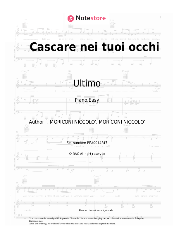 Cascare nei tuoi occhi - Ultimo Piano Sheet Music Easy - Piano.Easy