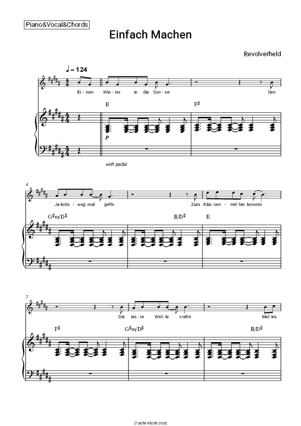 Einfach Machen - Revolverheld Piano Sheet Music with the Vocal and Chords - Piano&Vocal&Chords