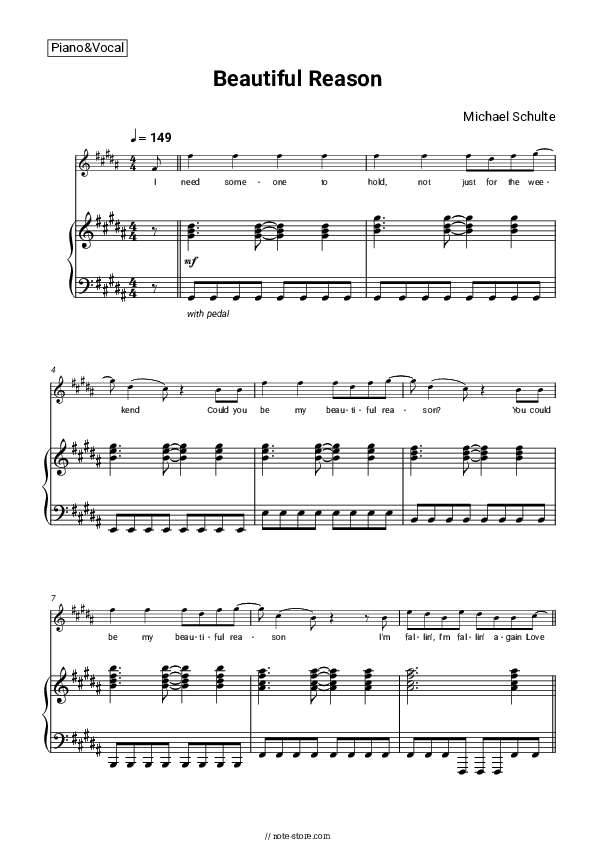 Beautiful Reason - Michael Schulte Piano Sheet Music with the Voice part - Piano&Vocal