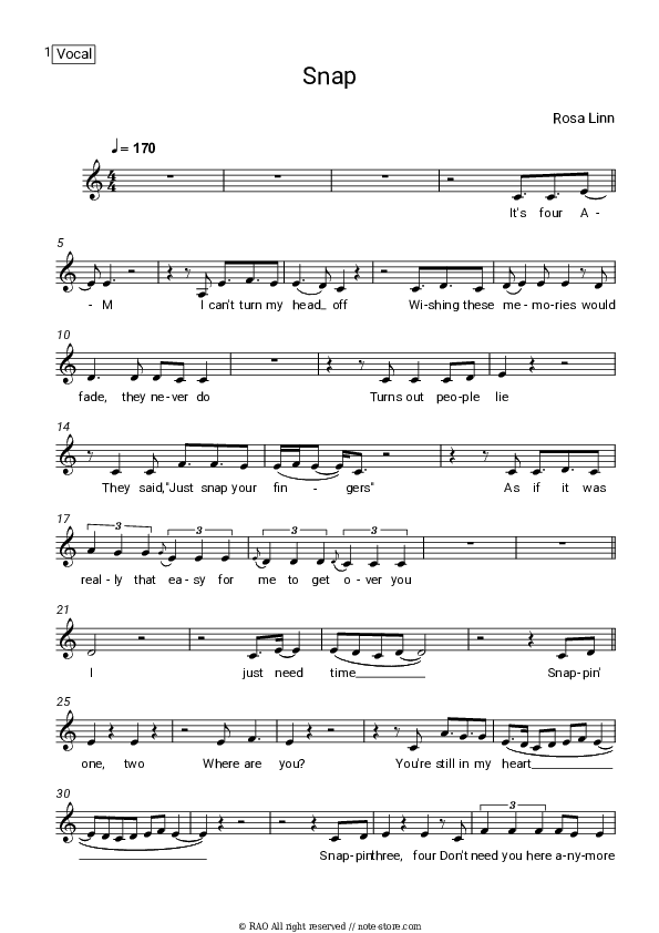 SNAP - Rosa Linn Vocal Sheet Music - Vocal