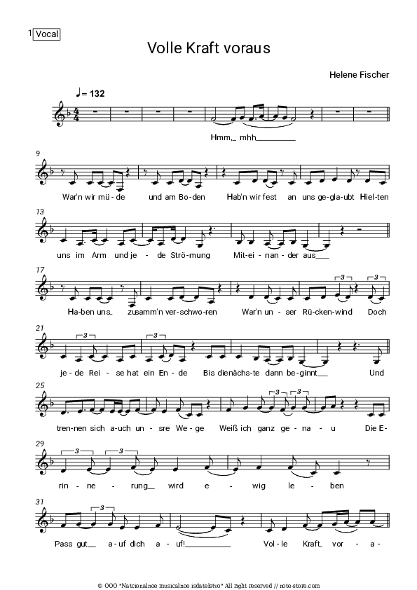 Volle Kraft voraus - Helene Fischer Violin Sheet Music - Violin