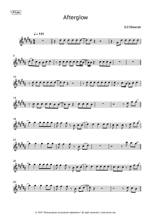 Afterglow - Ed Sheeran Flute Sheet Music - Flute