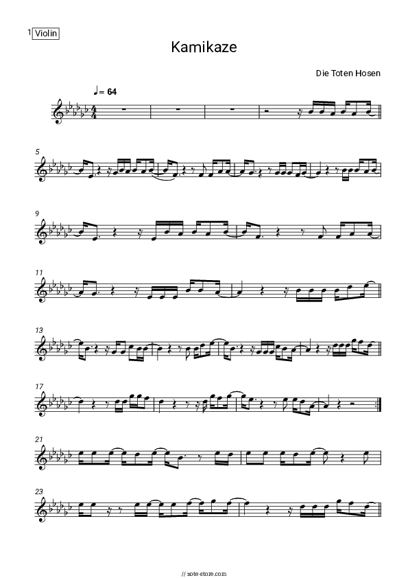 Kamikaze - Die Toten Hosen Violin Sheet Music - Violin