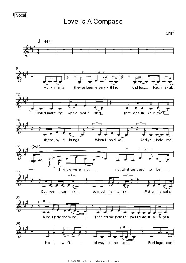 Love Is A Compass - Griff Vocal Sheet Music - Vocal