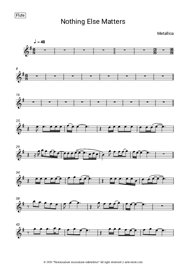 Nothing Else Matters - Metallica Flute Sheet Music - Flute