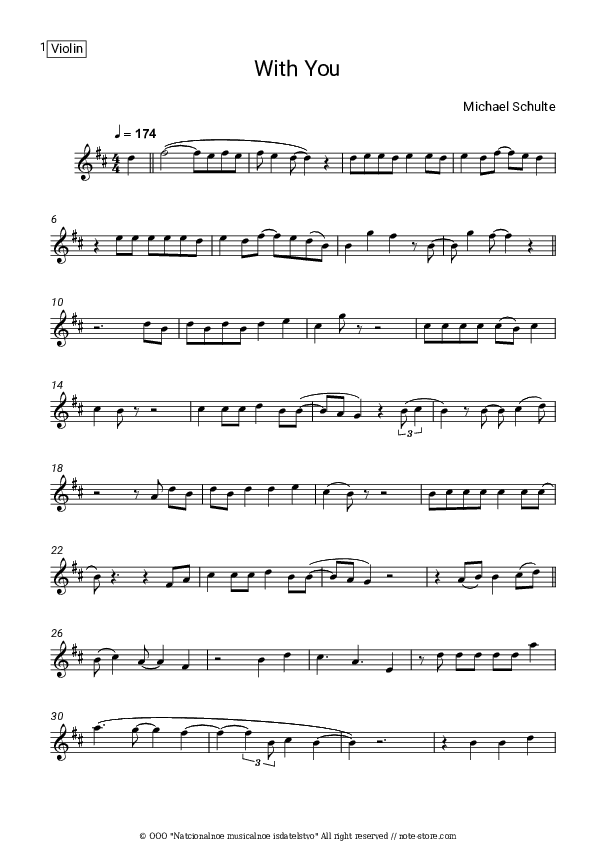 With You - Michael Schulte Violin Sheet Music - Violin