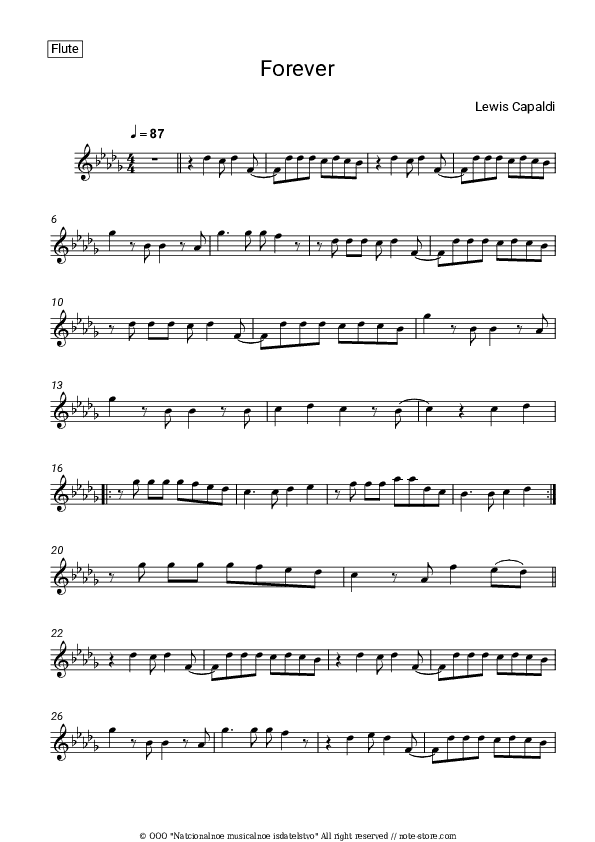 Forever - Lewis Capaldi Flute Sheet Music - Flute