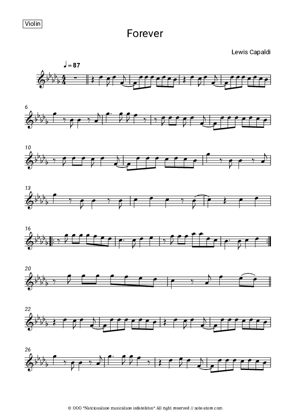 Forever - Lewis Capaldi Violin Sheet Music - Violin