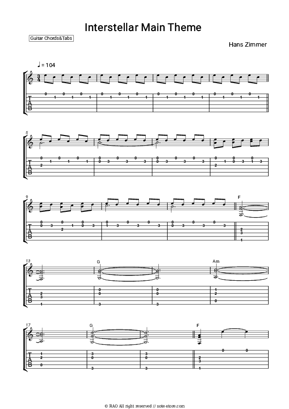 Interstellar Main Theme - Hans Zimmer Chords - Guitar.Chords