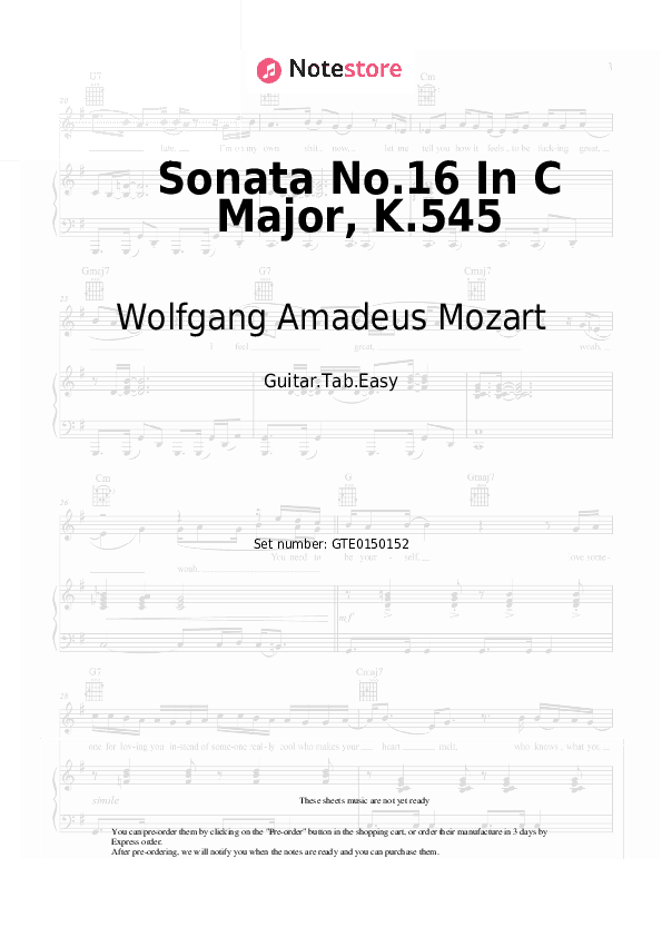 Sonata No.16 In C Major, K.545 - Wolfgang Amadeus Mozart Tabs Easy - Guitar.Tab.Easy