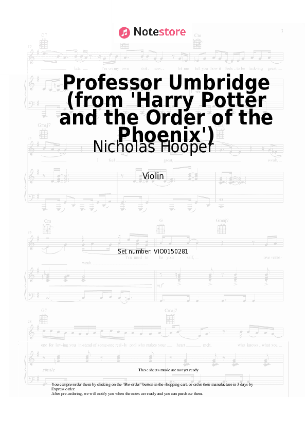 Professor Umbridge (from 'Harry Potter and the Order of the Phoenix') - Nicholas Hooper Violin Sheet Music - Violin