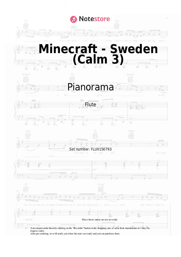 Minecraft - Sweden (Calm 3) - Pianorama Flute Sheet Music - Flute
