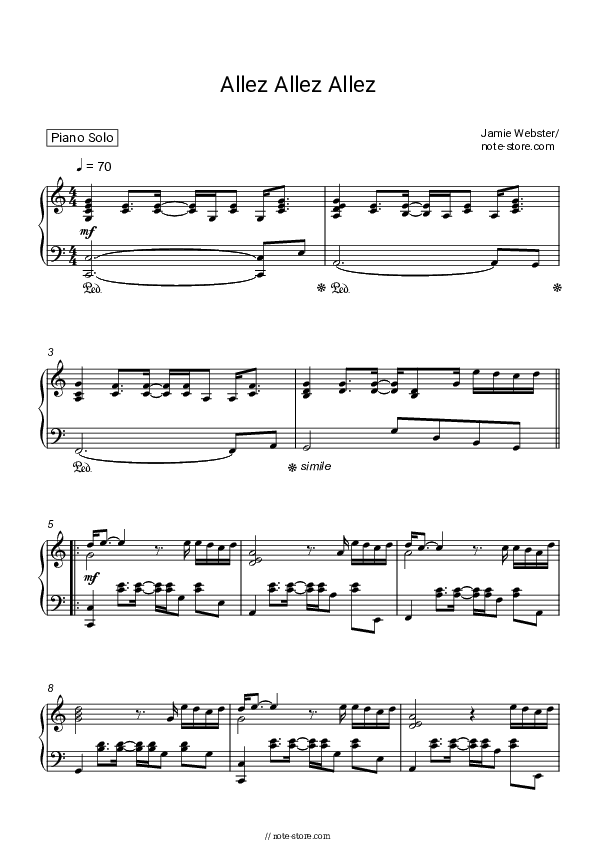 Allez Allez Allez - Jamie Webster Piano Sheet Music - Piano.Solo