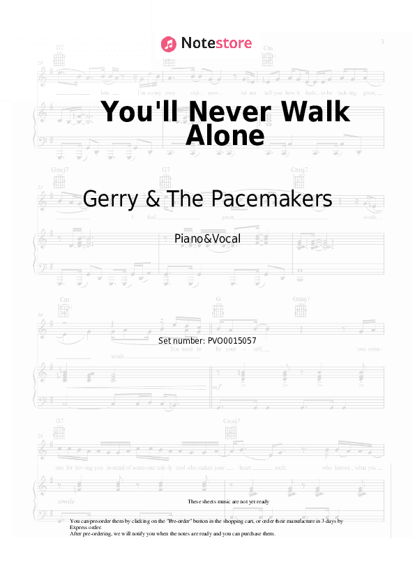 You'll Never Walk Alone - Gerry & The Pacemakers Piano Sheet Music with the Voice part - Piano&Vocal