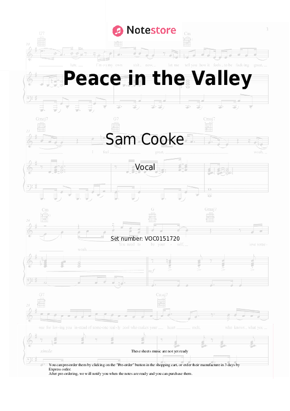 Peace in the Valley - Sam Cooke Vocal Sheet Music - Vocal