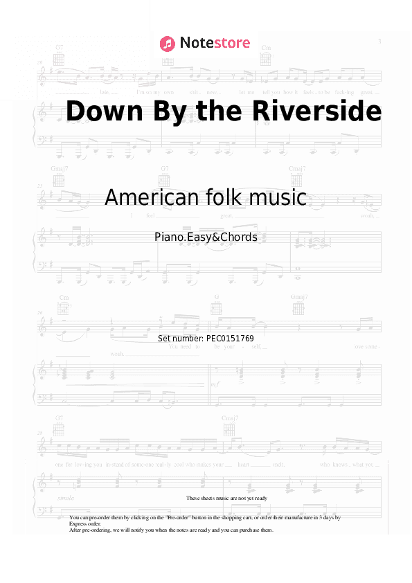 Down By the Riverside - American folk music Sheet Music Easy and Chords - Piano.Easy&Chords