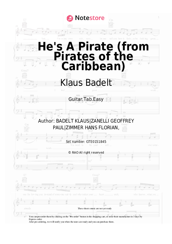 He's A Pirate (from Pirates of the Caribbean) - Klaus Badelt Tabs Easy - Guitar.Tab.Easy