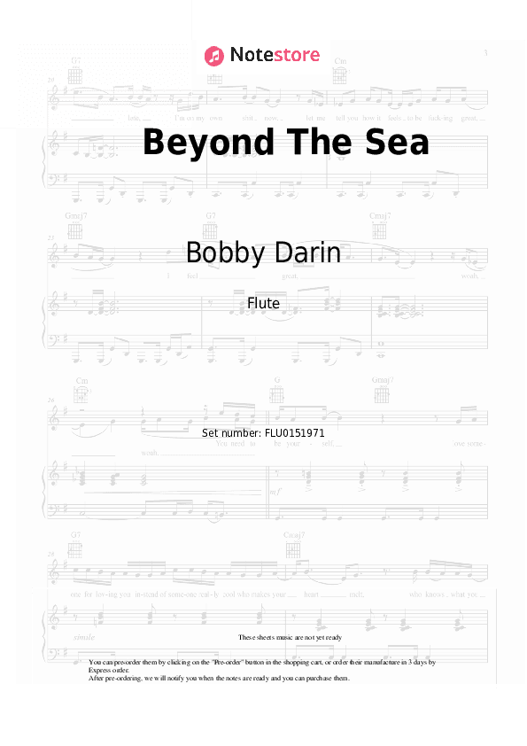 Beyond The Sea - Bobby Darin Flute Sheet Music - Flute