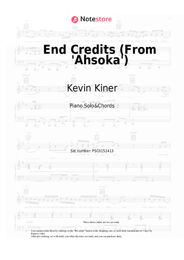 End Credits (From 'Ahsoka') - Kevin Kiner Piano Sheet Music and Chords - Piano.Solo&Chords